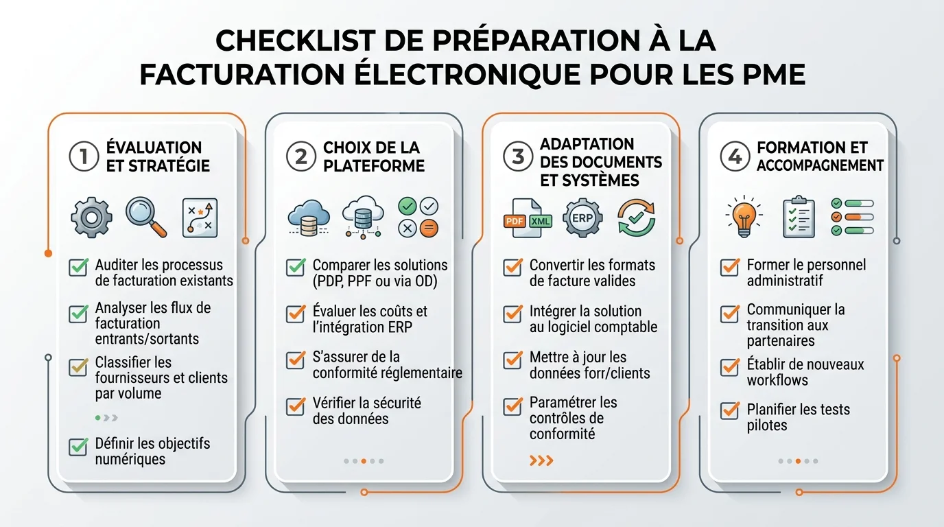 Checklist de préparation à la facturation électronique obligatoire pour une PME française avec cases à cocher