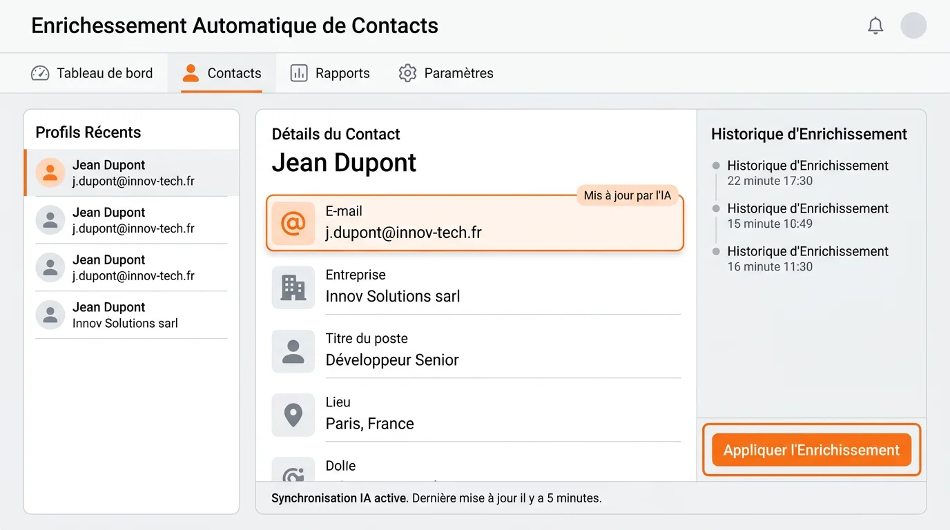 Interface outil CRM avec scoring prédictif de leads par intelligence artificielle et graphiques de probabilité