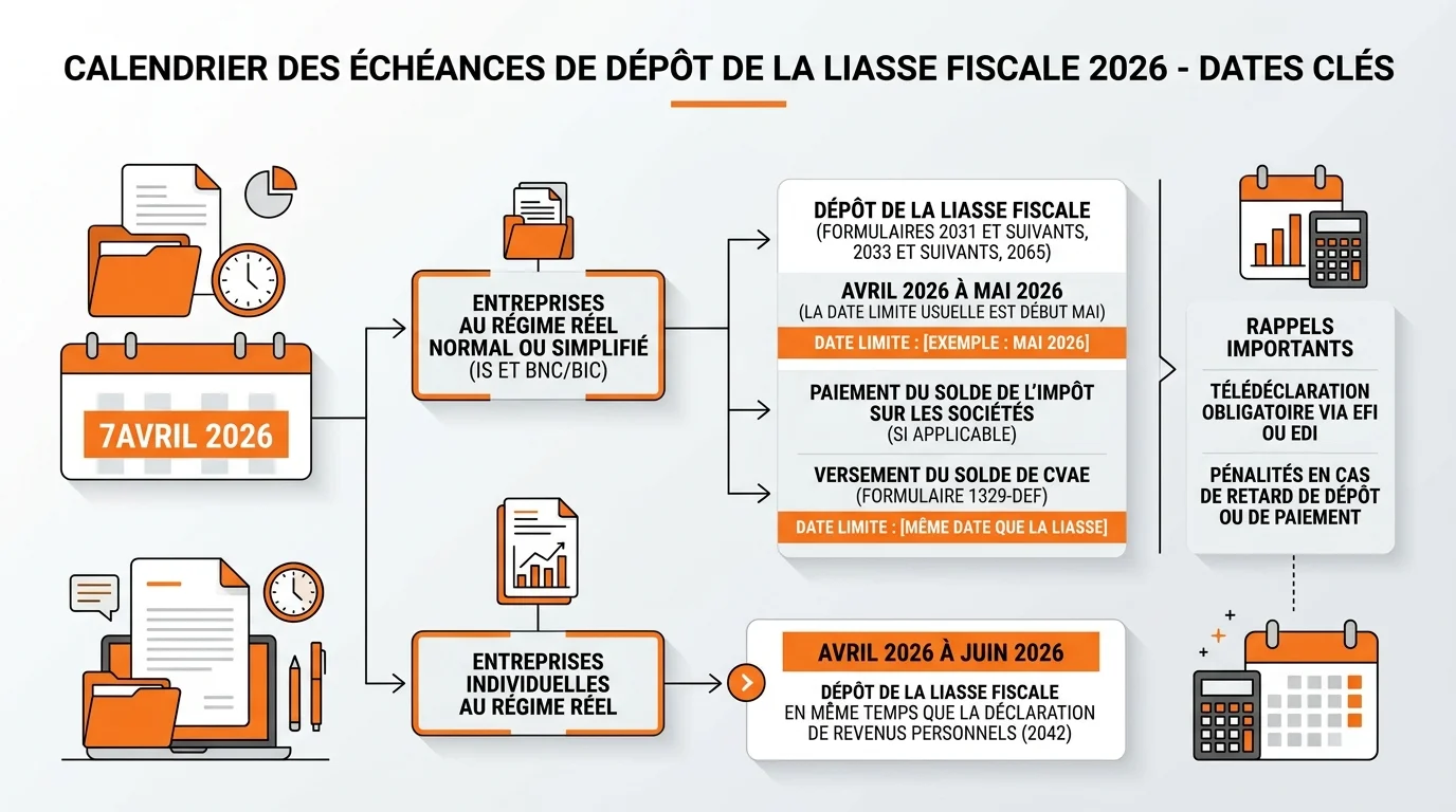 Calendrier des échéances de dépôt de la liasse fiscale 2026 avec les dates clés surlignées