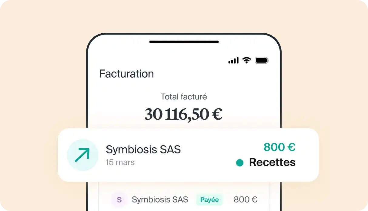 Tableau de bord de facturation Indy avec le total facturé et les recettes